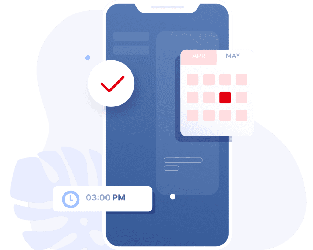 Mobile scheduling interface with calendar and clock icons